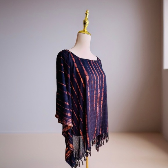 0106/ Black Brown Poncho, Swim Cover up,  Loose Tunic - Picture 8 of 9